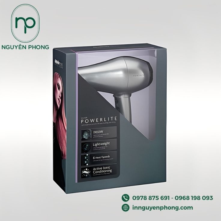 Mẫu hộp carton đựng máy sấy có cửa sổ trong suốt 